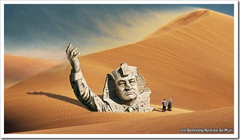 mubarak statue in the sand